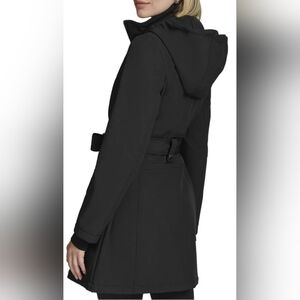 Halston Elegant Black Hooded Trench Coat Sz Xs